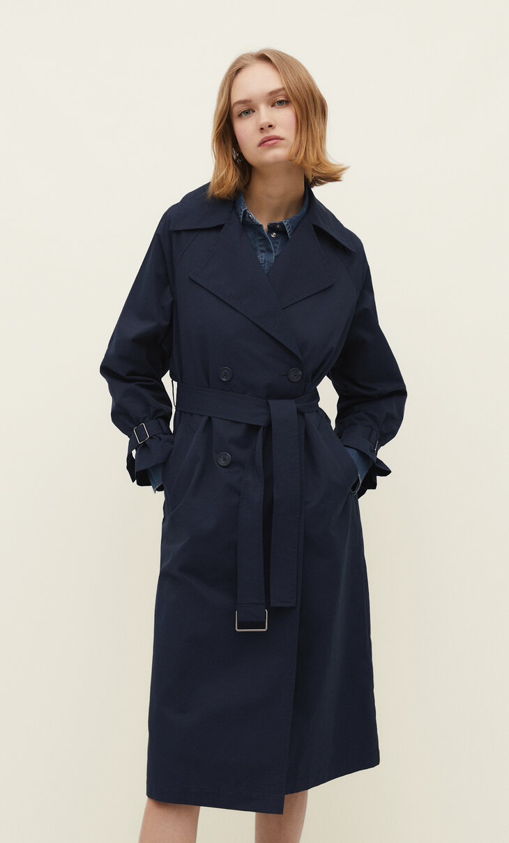 Long technical trench coat