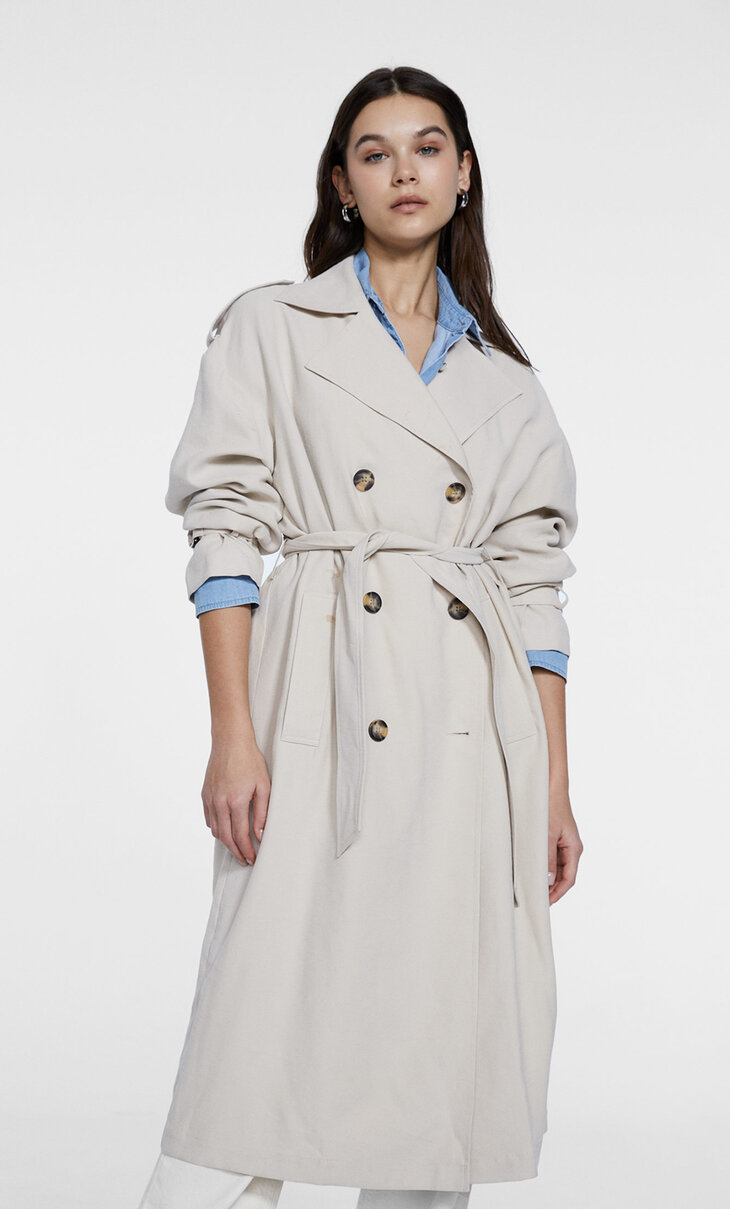 stradivarius long flowing trench coat