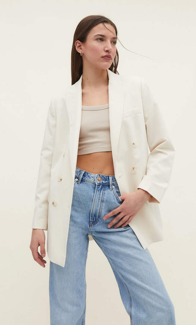 

Stradivarius Langer Straight-Fit Blazer Ecru S