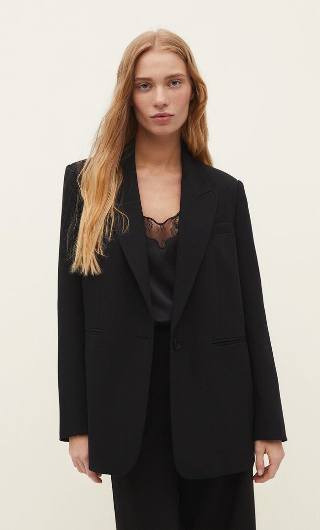 Stradivarius Blazer Mit Knopf Schwarz L