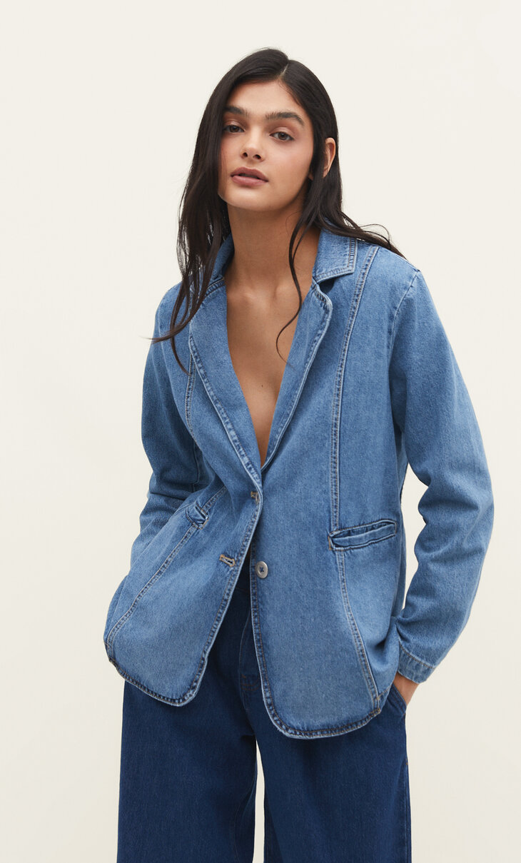 Straight fit denim blazer