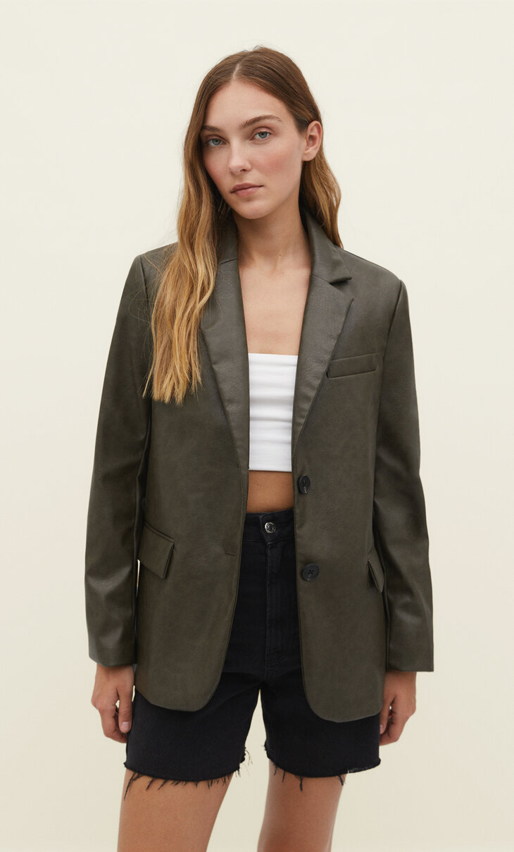 Oversize faux leather blazer