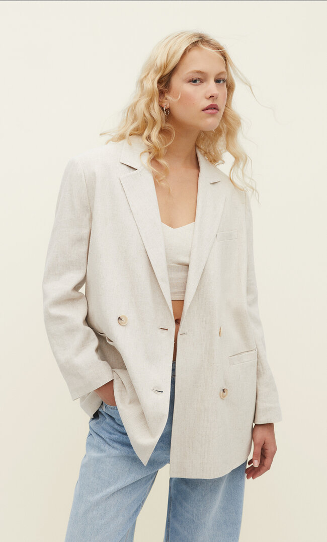 

Stradivarius Marynarka oversize z mieszanki lnu Szary M