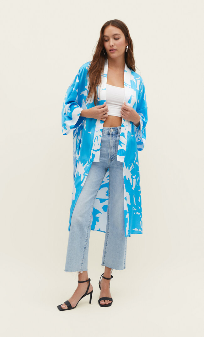 

Stradivarius Kimono mit Print Blau M