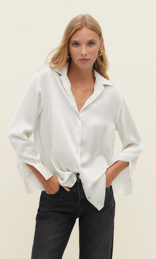

Stradivarius Satinbluse Mit Reverskragen Ecru Xl