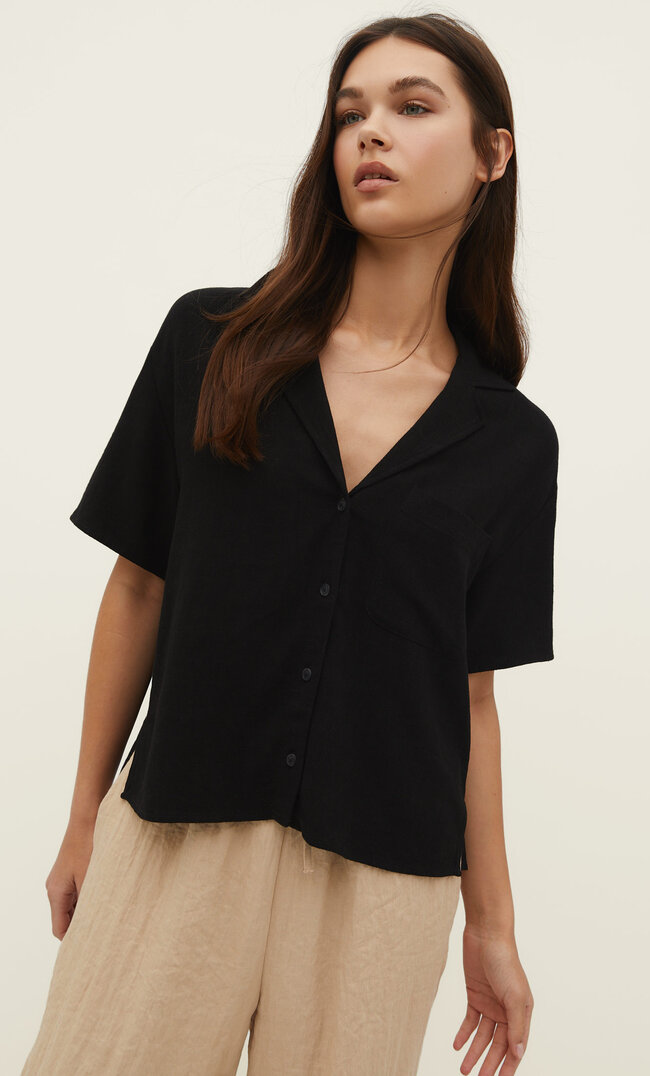 

Stradivarius Kurzarmhemd Mit Leinenanteil Schwarz Xl