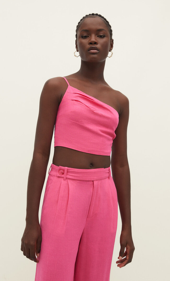 

Stradivarius Asymmetrisches Top mit Leinenanteil XL