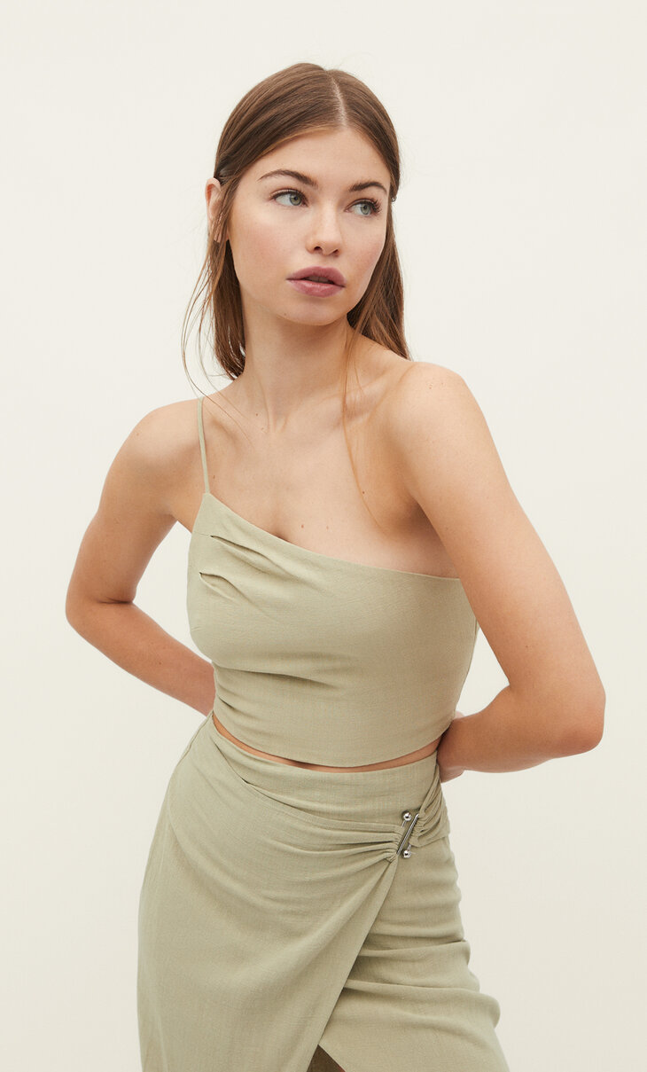 Rustic asymmetric linen top