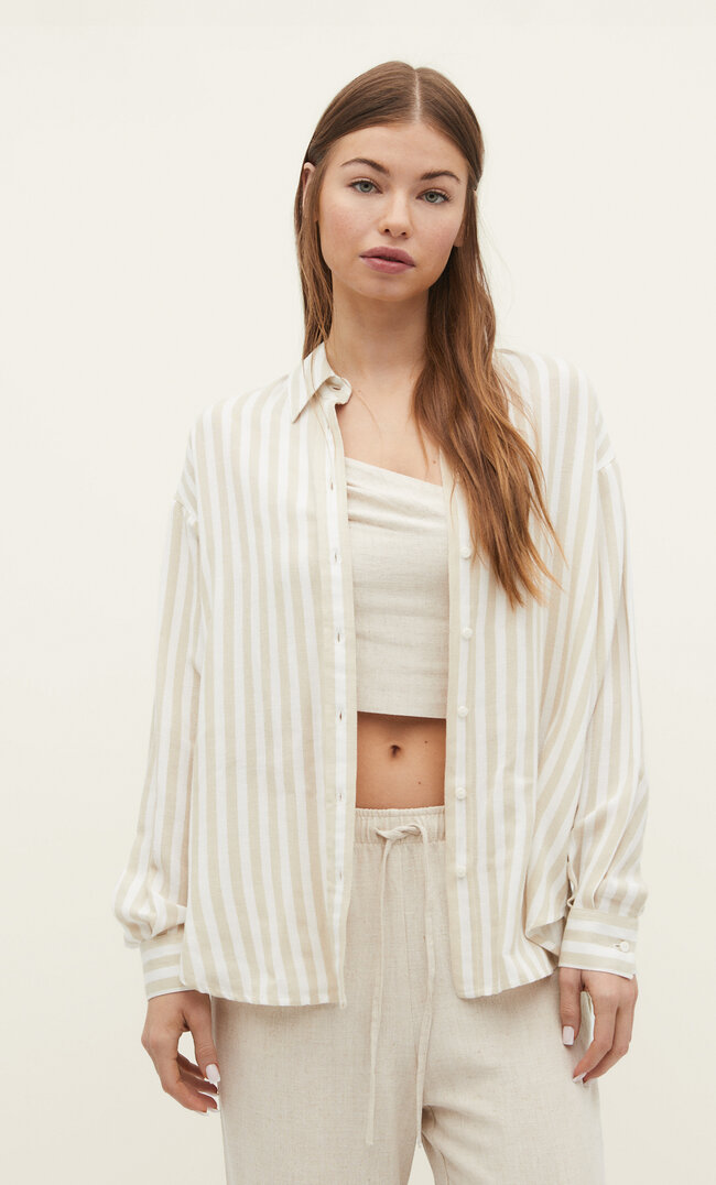 Stradivarius Hemd Mit Leinenanteil Vanille Xl