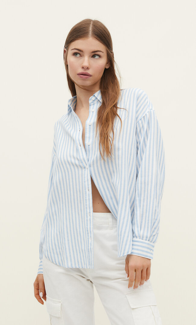 

Stradivarius Hemd Mit Leinenanteil Himmelblau M