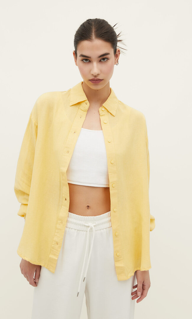 

Stradivarius Hemd Mit Leinenanteil Pastellgelb Xl