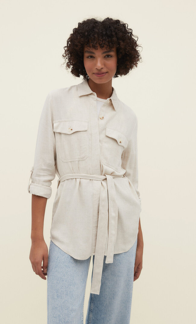 Stradivarius Fließende Hemdjacke Mit Gürtel Steingrau Xl