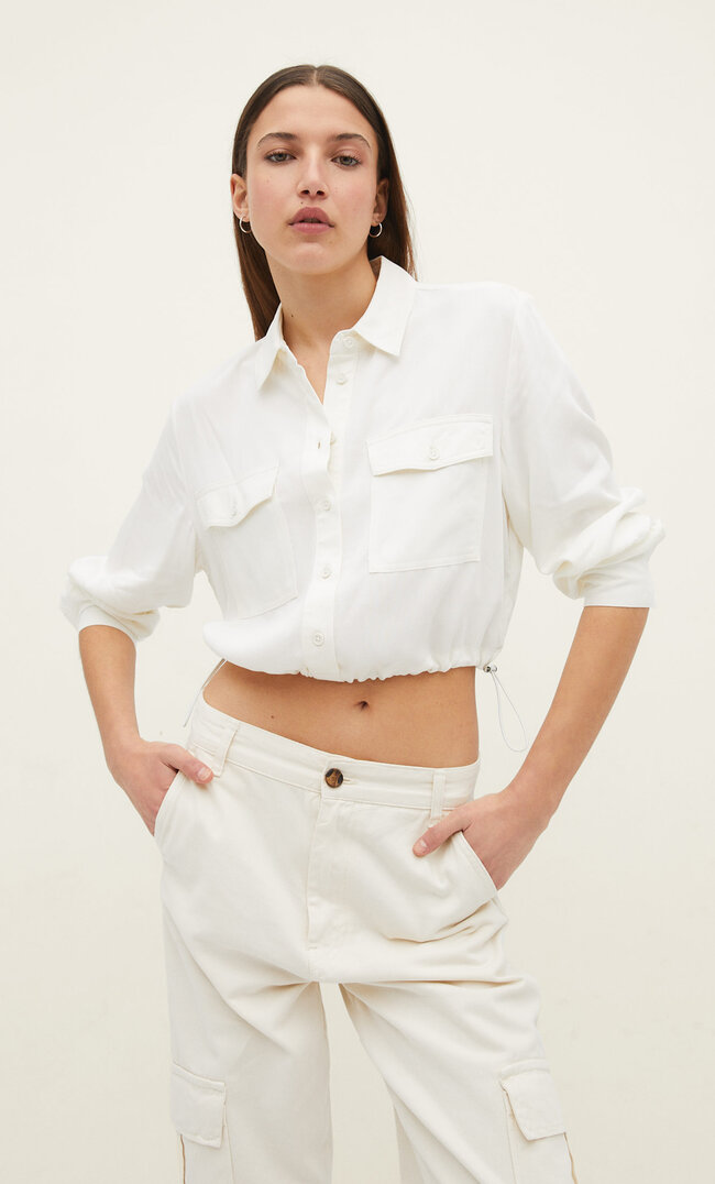 Stradivarius Utility-Bluse Ecru XL
