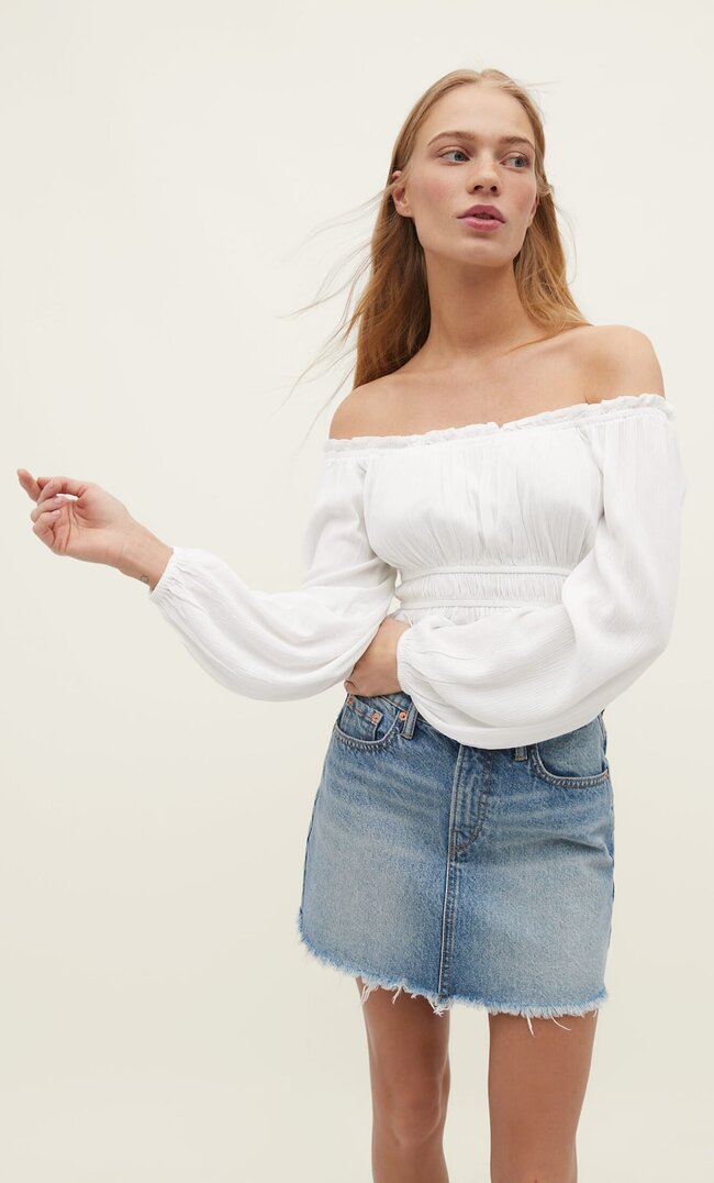 

Stradivarius Crêpe-Bluse Mit Gummizug Weiß S