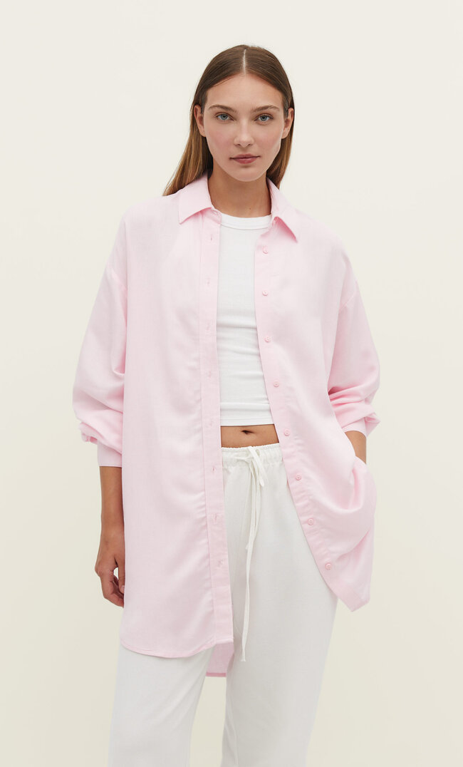 

Stradivarius Langes Shirt mit Leinenanteil Pastellrosa S