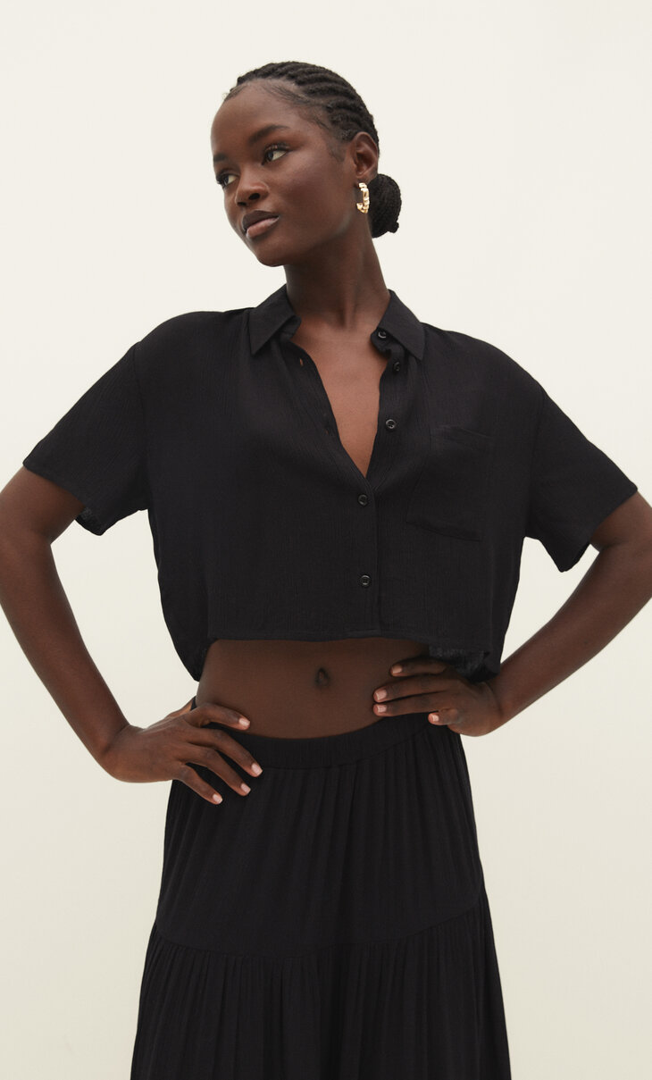 Short sleeve rustic crepe shirt
