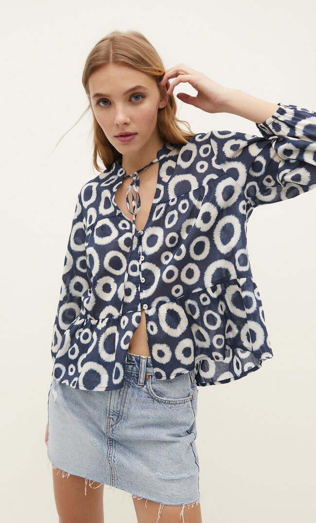 

Stradivarius Wzorzysta Bluzka Boho Morski Xl