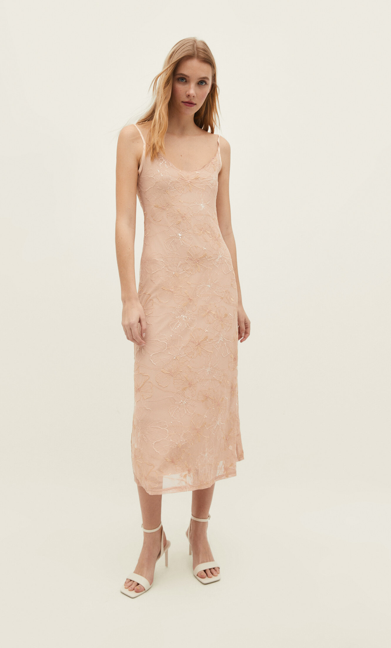 Tulle midi slip dress with embroidery - Women's fashion