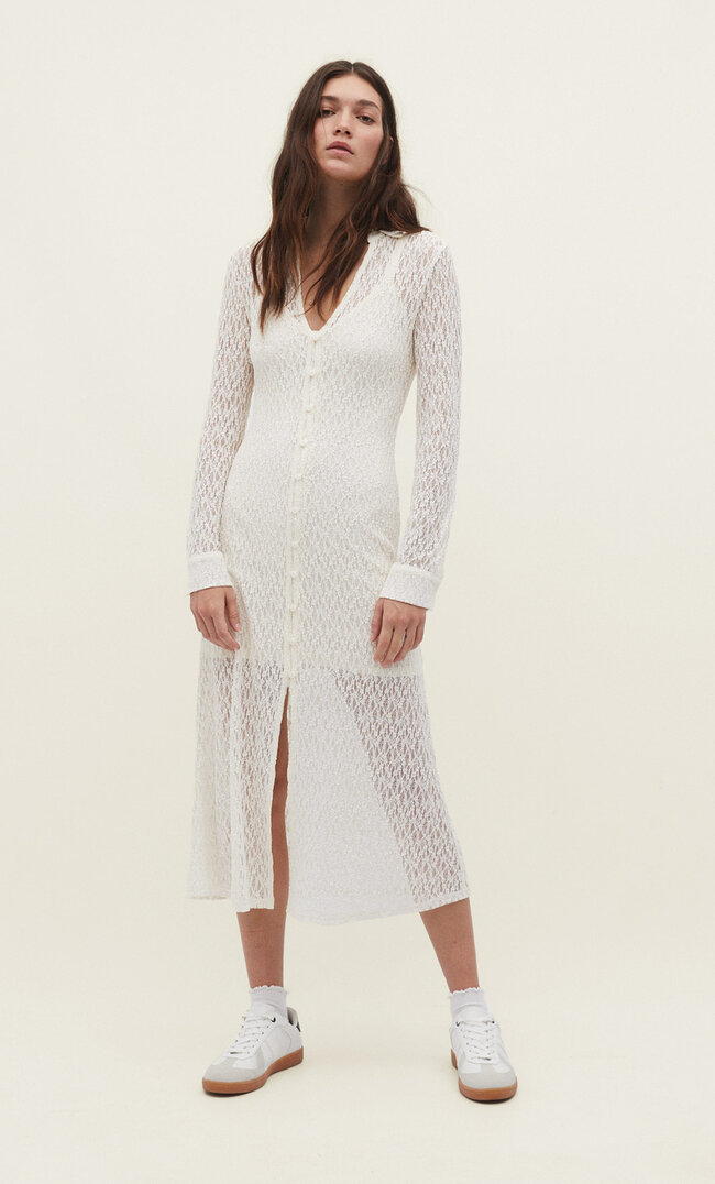 

Stradivarius Midihemdkleid mit Spitze Ecru M