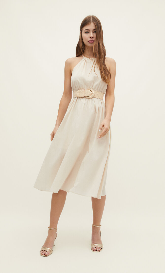 

Stradivarius Neckholder-Midikleid Steingrau S