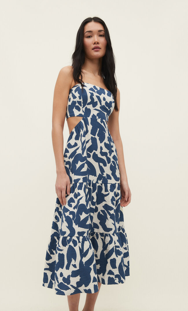 Stradivarius Midikleid mit Print Mittelblau M