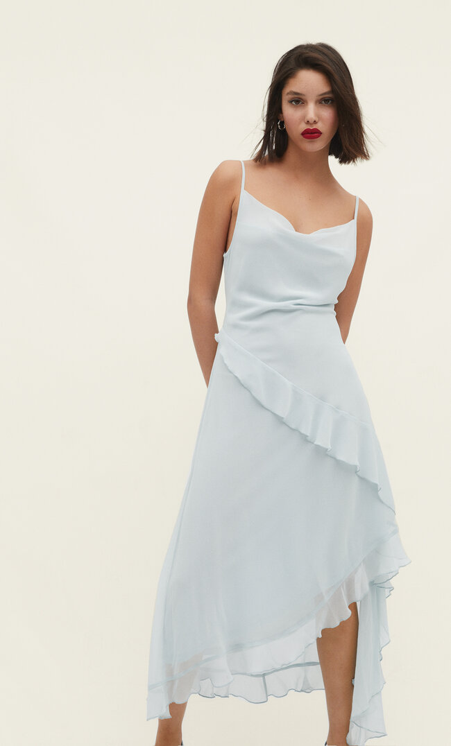 

Stradivarius Midikleid Mit Asymmetrischen Volants Himmelblau Xs