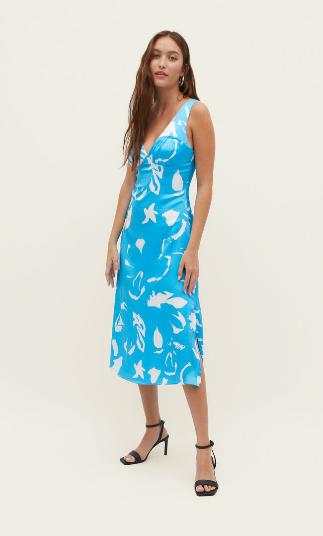 Stradivarius Midikleid mit Print Blau S
