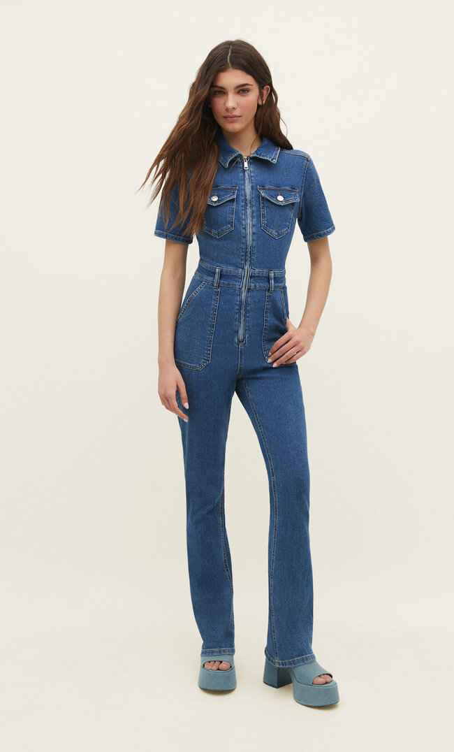 

Stradivarius Jeansowy Kombinezon Denimowy Średni Dark Blue S