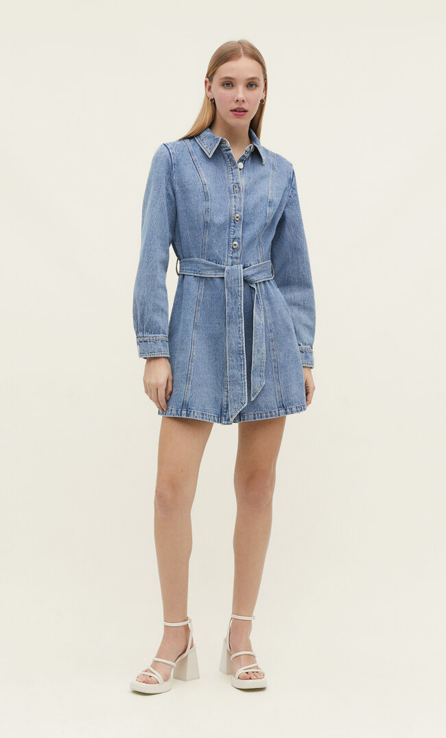 Stradivarius Jeansowa Szmizjerka Denimowy Średni Light Blue Xl