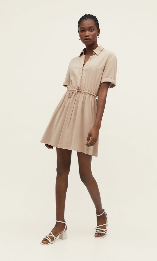 Stradivarius Hemdkleid Mit Kurzen Ärmeln Beige Xl