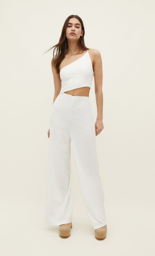 

Stradivarius Langer asymmetrischer Jumpsuit mit Cut-outs Weiß XL