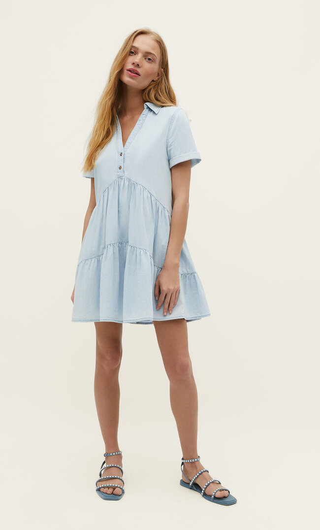 

Stradivarius Kurzes, fließendes Hemdkleid Jeansblau M