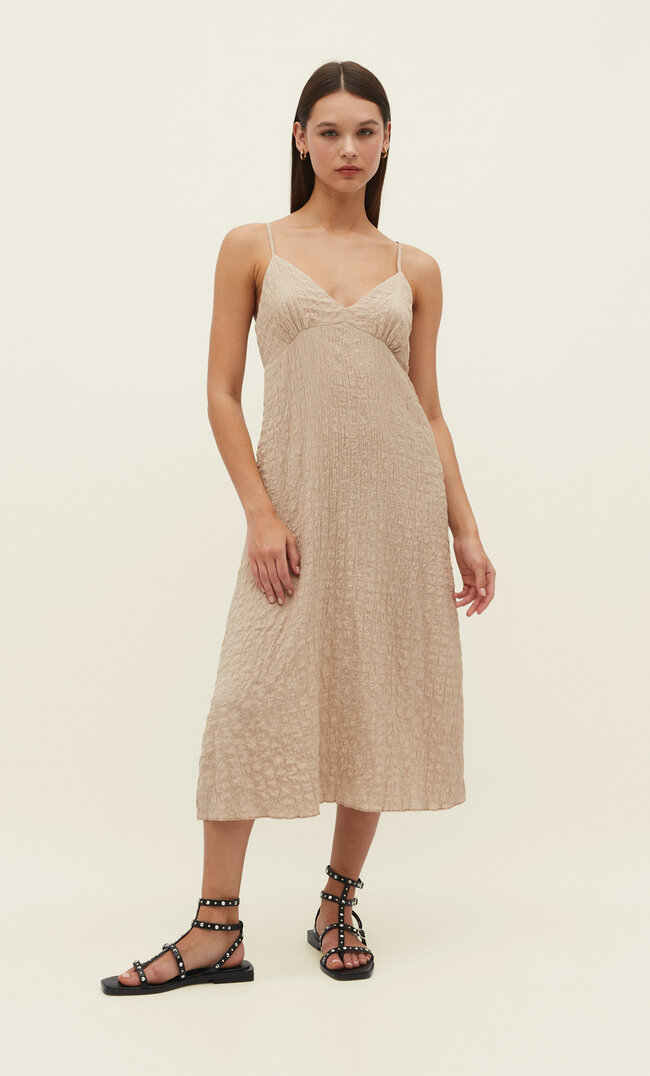 

Stradivarius Midikleid mit Trägern und Textur Steingrau L