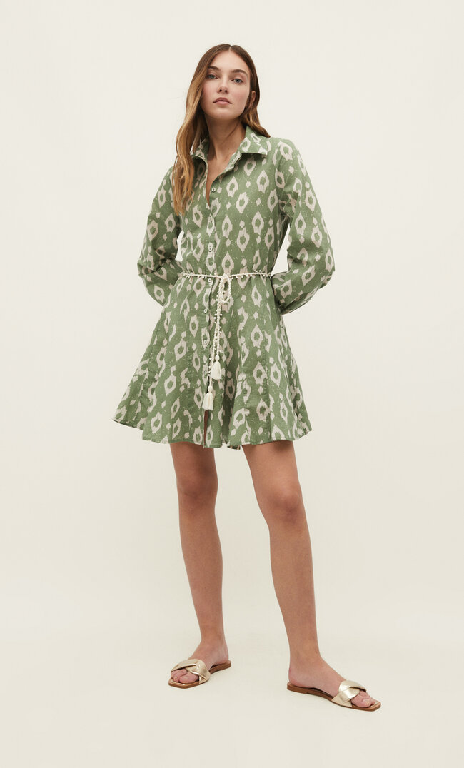 

Stradivarius Kurzes Kleid mit Godets und Print Khaki L