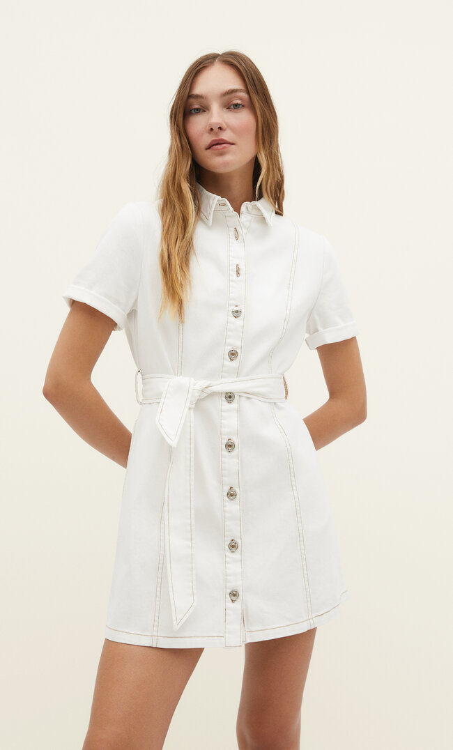 

Stradivarius Denim-Hemdkleid Weiß S
