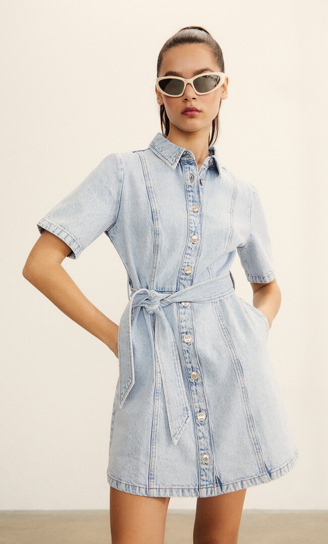 Stradivarius Denim-Hemdkleid Gebleichtes Denim Xs
