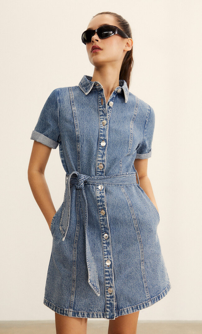 

Stradivarius Denim-Hemdkleid Medium Light Blue Denim Xs