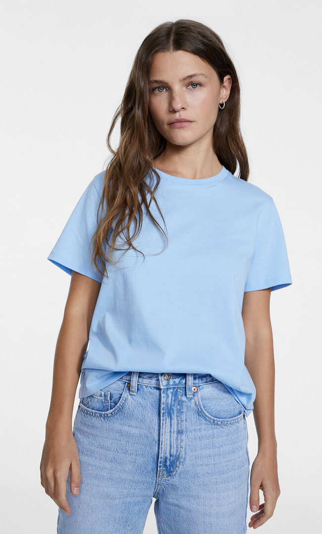

Stradivarius Koszulka basic z krótkim rękawem Błękitny XL