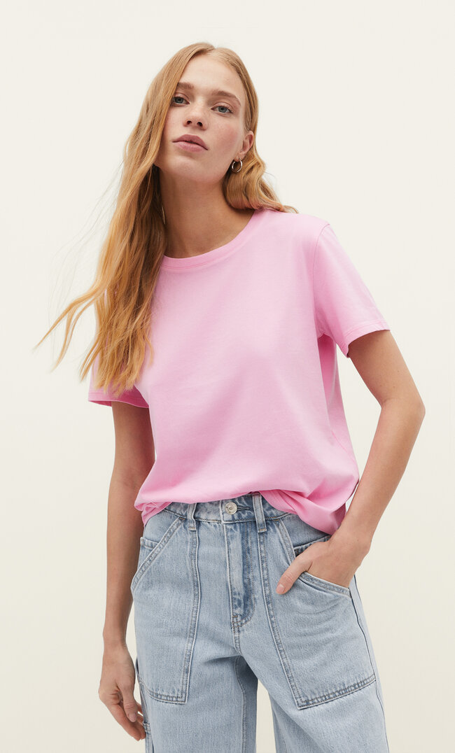 Stradivarius Basic T-Shirt Kaugummirosa Xxl