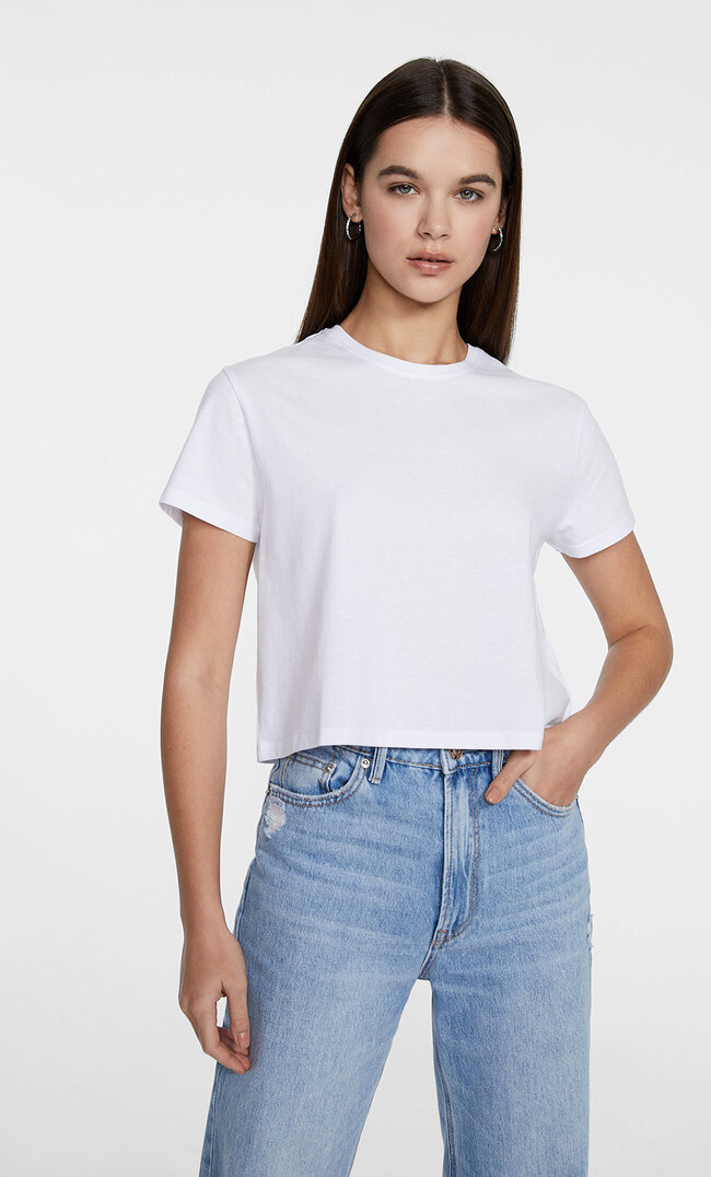 

Stradivarius Basic-Crop Mit Kurzen Ärmeln Weiß Xxs