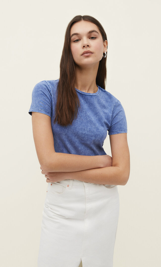 

Stradivarius Cropped T-Shirt aus Baumwolle Indigo XL