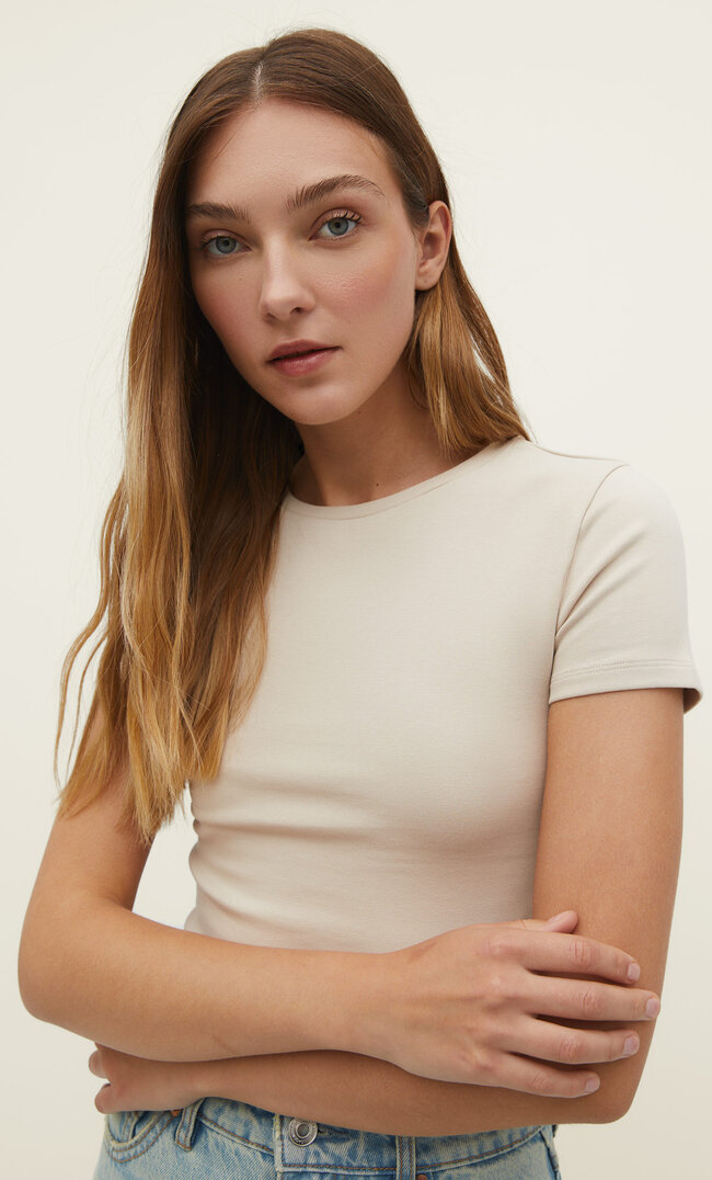 

Stradivarius Cropped T-Shirt Aus Baumwolle Steingrau Xl