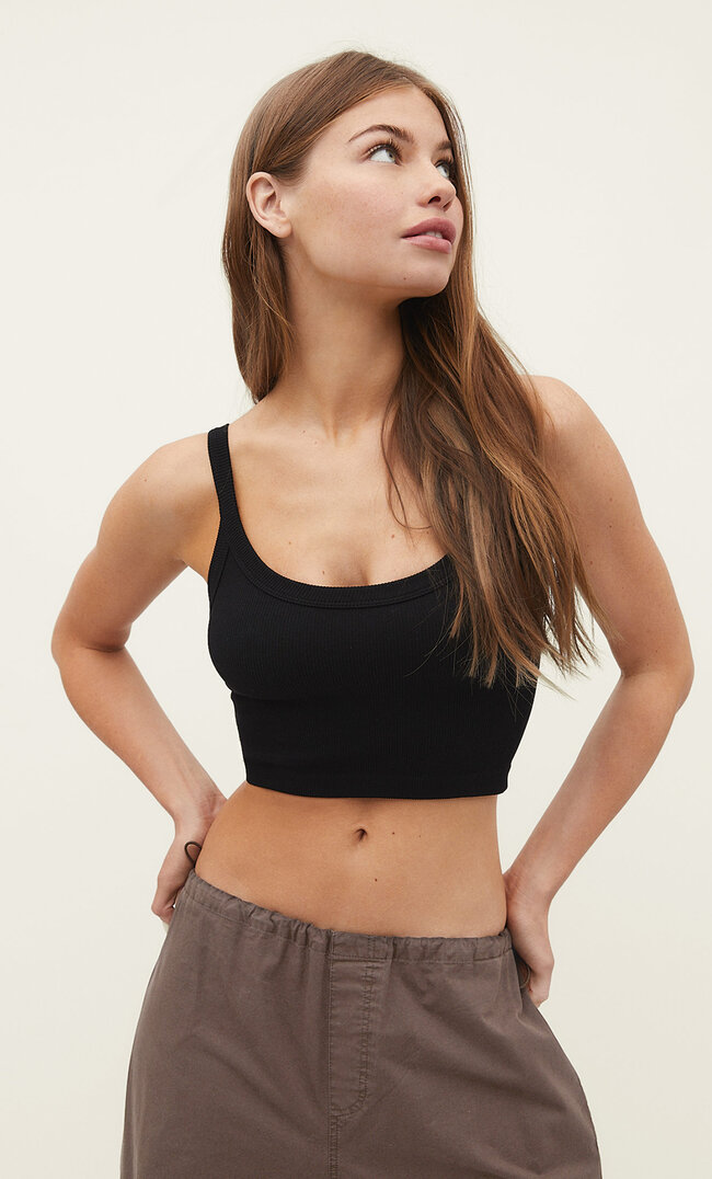 

Stradivarius Cropped-Top Mit Breiten Trägern Schwarz S