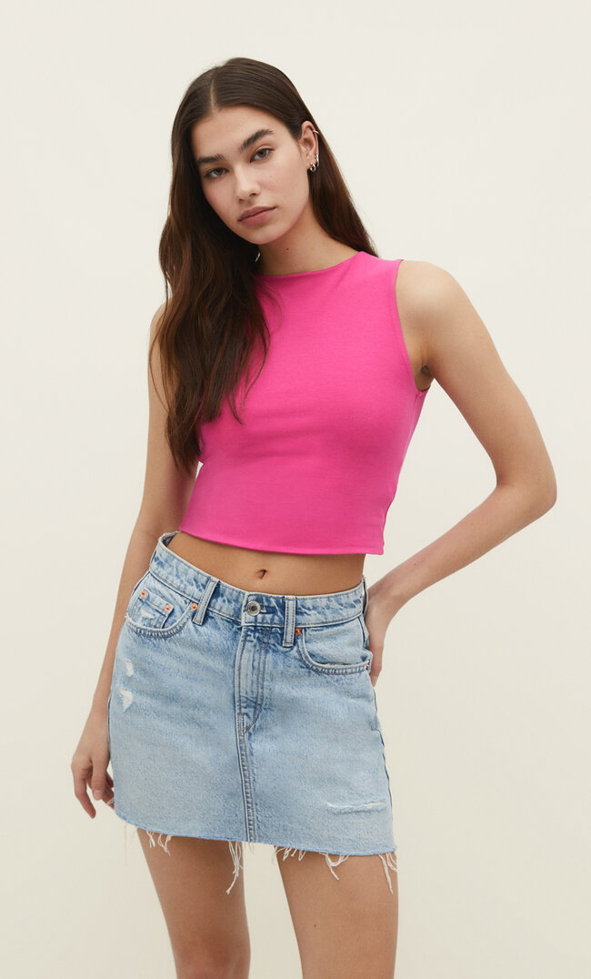 Stradivarius Ärmelloses Shirt aus Baumwolle Fuchsia M
