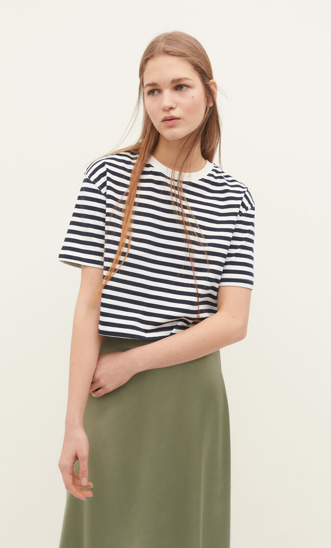 

Stradivarius Gestreiftes Cropped-Shirt Marineblau M