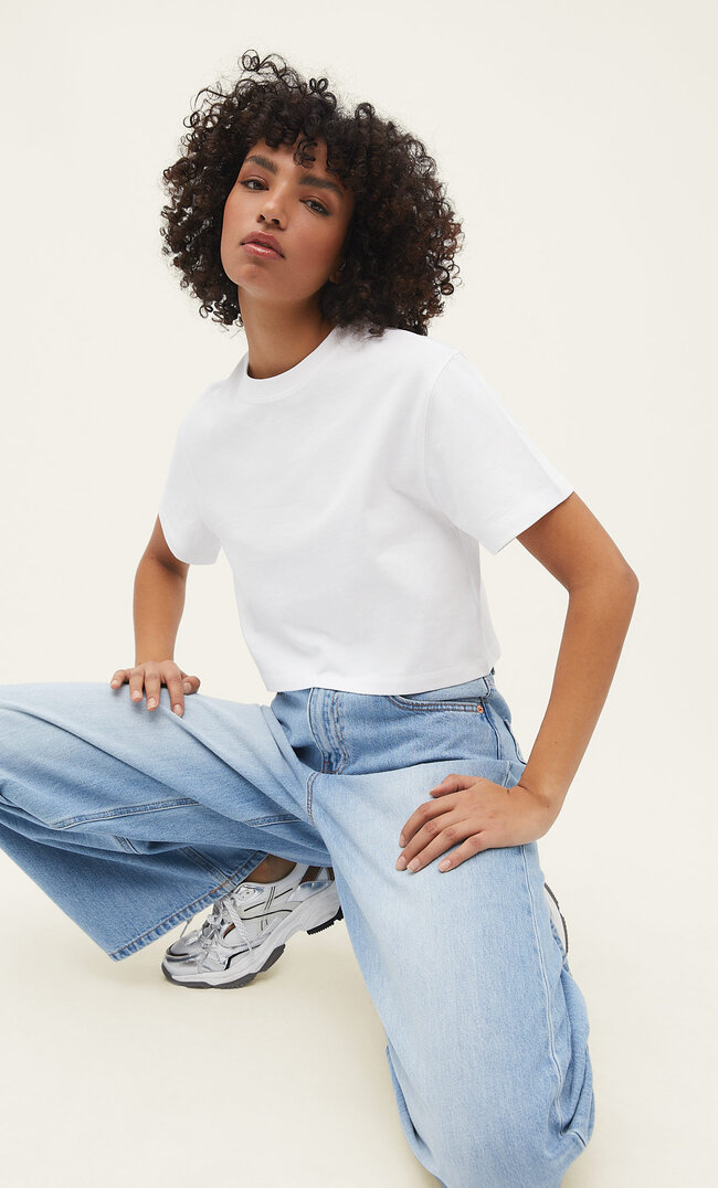 

Stradivarius Cropped-Shirt Aus Baumwolle Weiß Xl
