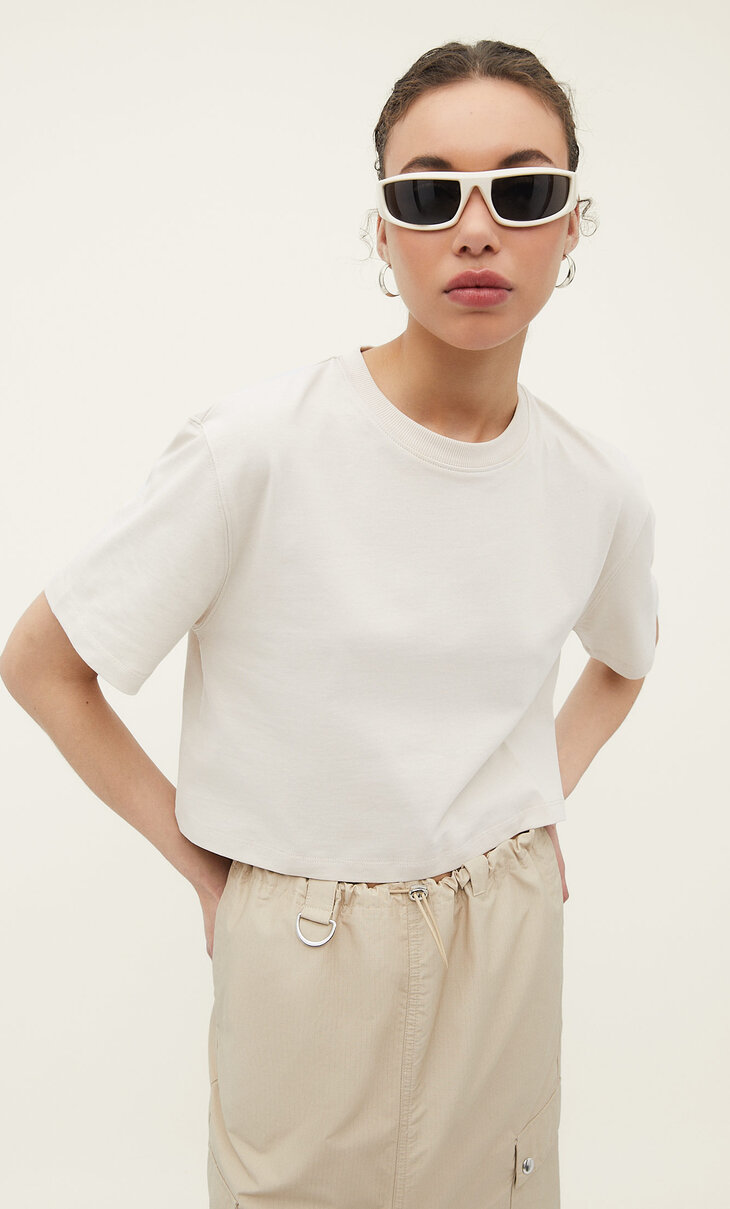 Cropped cotton T-shirt