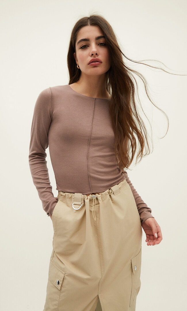 

Stradivarius Shirt Aus Viskose Mit Ziernaht Gelbbraun Xl