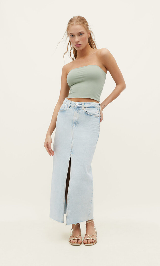 Stradivarius Top bez ramiączek Zielony S