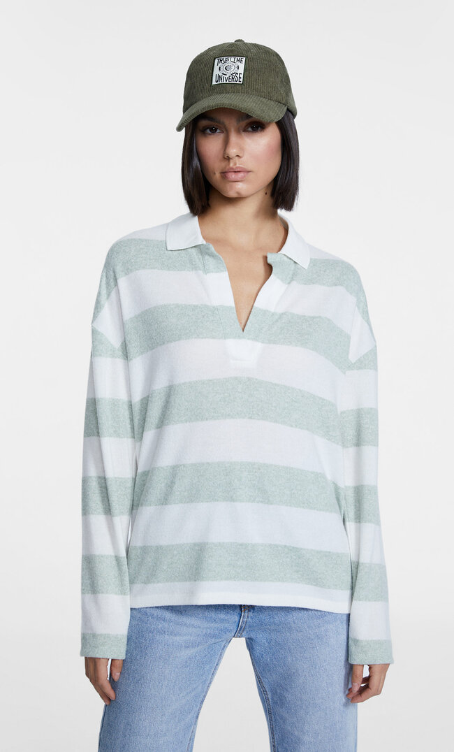 Stradivarius Gestreiftes Poloshirt Grün M